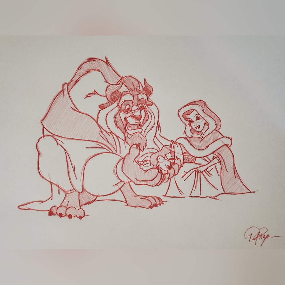 Disney Beauty and the Beast Winter Drawing/Sketch animation art signed